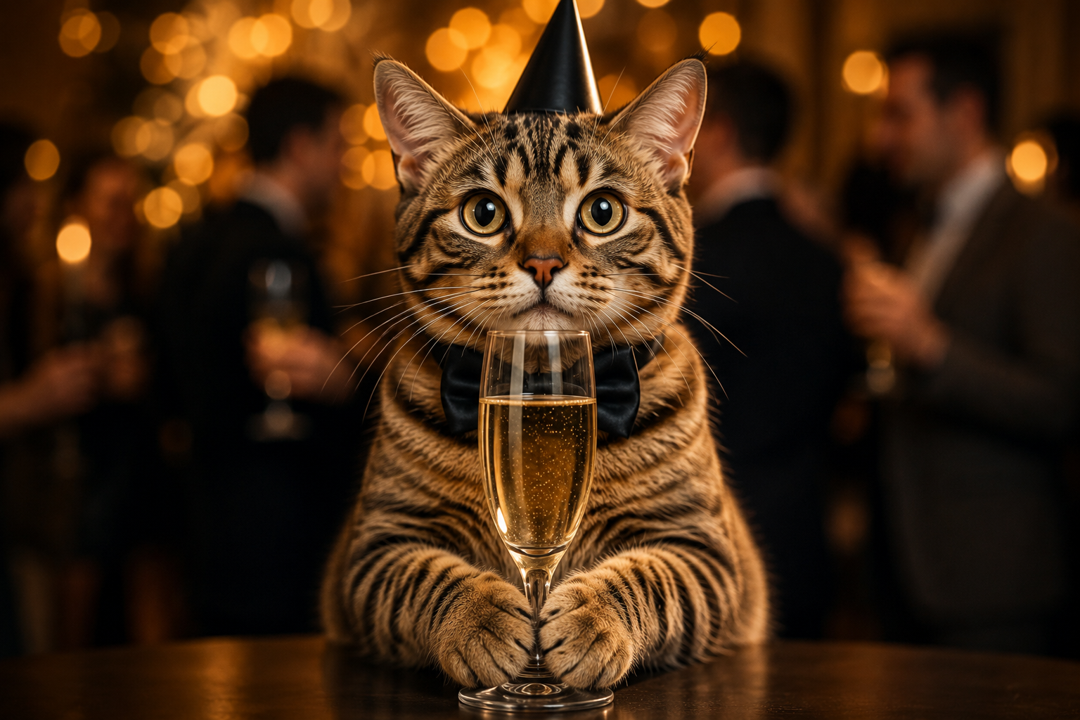 Katze im Anzug bei einer Firmenfeier